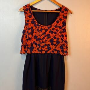 Lulumari Dress Orange/ Blue Floral Dress Sleeveless Womens Medium